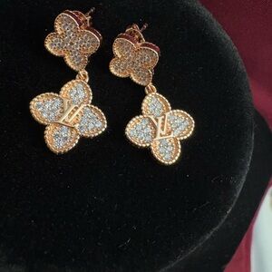 Upcycled and Stamped Rose Gold Textured Earrings w/ Fleurs.
